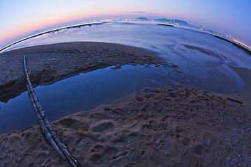 Image showing Fisheye sunset along the coast in Hong Kong, China.