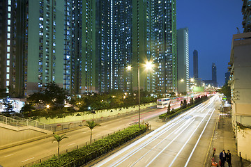 Image showing City with night traffic along the road