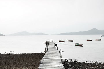 Image showing Wooden pier along the coast