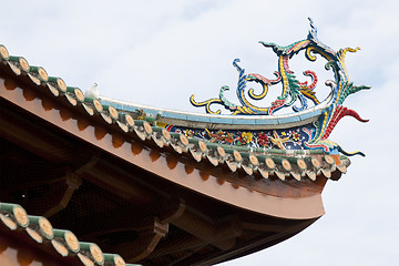Image showing Colorful dragon statue on china temple roof