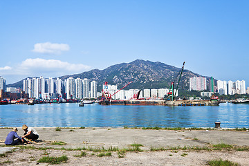 Image showing Hong Kong apartment blocks along the coast
