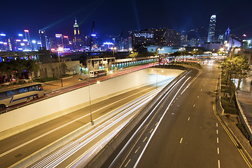 Image showing Traffic in downtown of Hong Kong at night