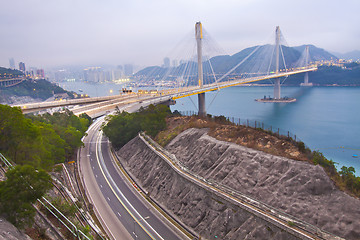 Image showing Ting Kau Bridge at sunset in Hong Kong