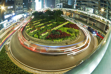 Image showing Traffic in roundabout in Hong Kong at night