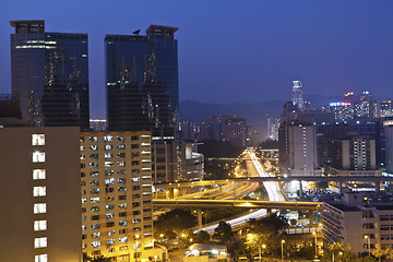 Image showing City downtown at sunset