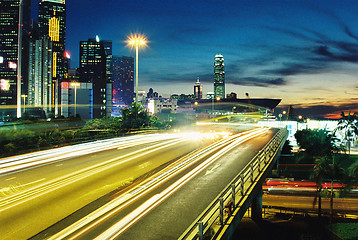 Image showing Traffic in downtown Hong Kong at night