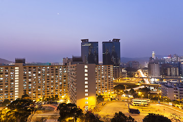 Image showing Sunset in Hong Kong downtown