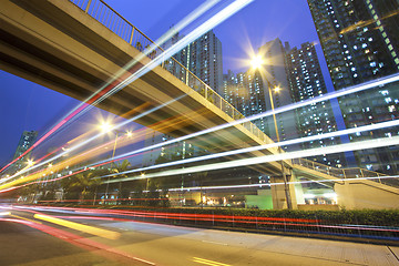 Image showing Traffic in Hong Kong downtown at night