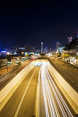 Image showing Traffic in downtown of Hong Kong at night