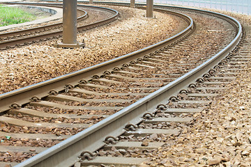 Image showing Close-up of the railway tracks complex junction