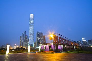 Image showing Hong Kong skyline at night at Kowloon West Promenade