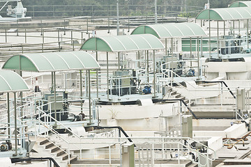 Image showing Water pumping station with machines and pipelines