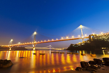 Image showing Modern flyover bridges in Hong Kong at night