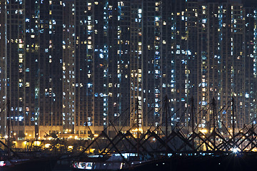 Image showing Hong Kong apartment blocks at night