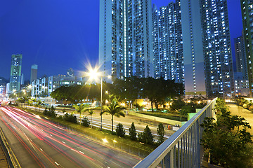 Image showing Traffic in Hong Kong downtown at night