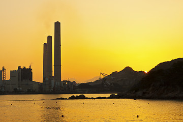 Image showing Power station along coast at sunset in Hong Kong