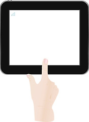 Image showing White Tablet PC with man hand