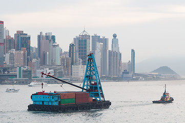 Image showing Barge with containers in Hong Kong