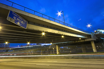 Image showing Traffic in Hong Kong freeway at night