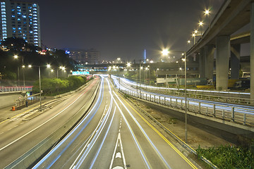 Image showing Traffic through downtown of Hong Kong at night