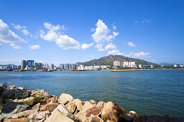 Image showing Coastal landscape and residential structure in Hong Kong