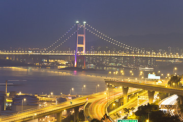 Image showing Tsing Ma Bridge in Hong Kong with highway background