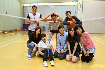 Image showing Asian friends playing badminton