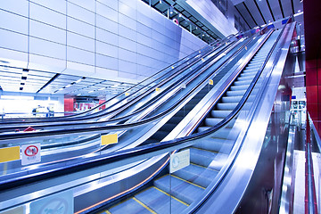 Image showing Moving escalator in blurred motion