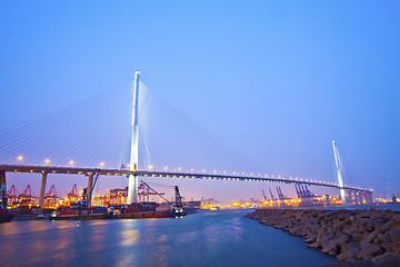 Image showing Hong Kong bridge at sunset