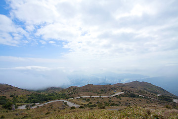 Image showing Mountain landscape and dowtown in Hong Kong