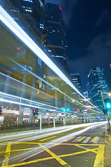 Image showing Modern city with busy traffic at night