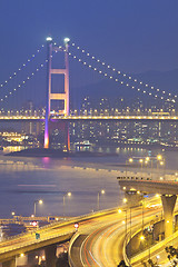 Image showing Tsing Ma Bridge in Hong Kong with highway background