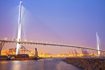 Image showing Hong Kong bridge at sunset