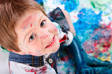 Image showing Boy painting