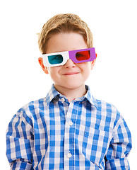 Image showing Cute boy wearing 3D glasses