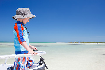 Image showing Little boy on yacht