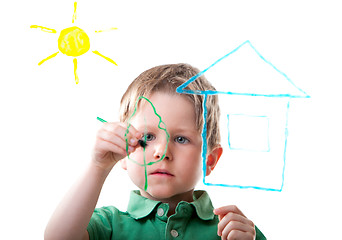 Image showing Little boy drawing