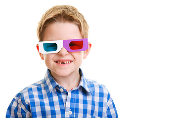 Image showing Cute boy wearing 3D glasses