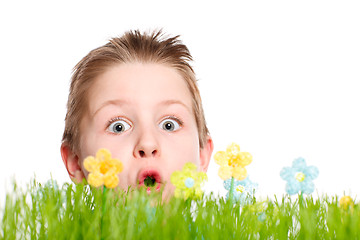 Image showing Spring portrait of surprised boy