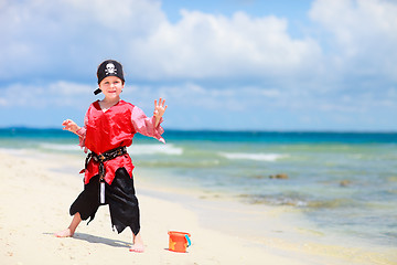 Image showing Pirate boy on tropical beach