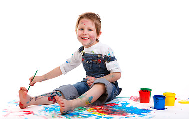 Image showing Boy painting