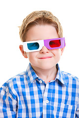 Image showing Cute boy wearing 3D glasses