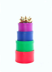 Image showing stacked gift boxes and bows