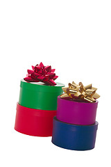 Image showing stacked gift boxes and bows