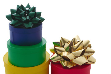 Image showing stacked gift boxes and bows