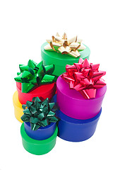 Image showing stacked gift boxes and bows