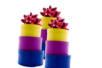 Image showing stacked gift boxes and bows