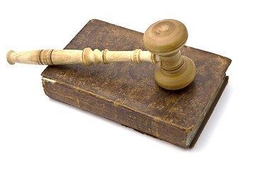 Image showing Old book and gavel