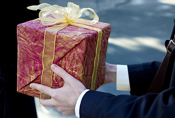 Image showing Man present red gift box