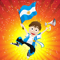 Image showing Argentina Sport Fan with Flag and Horn